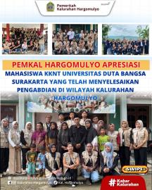 PEMKAL HARGOMULYO APRESISASI MAHASISWA KKNT UDB YANG TELAH MENYELESAIKAN PENGABDIAN MASYARAKAT